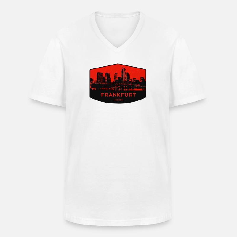Frankfurter Skyline Patch Rot Schwarz - Männer-T-Shirt mit V-Ausschnitt - Weiß