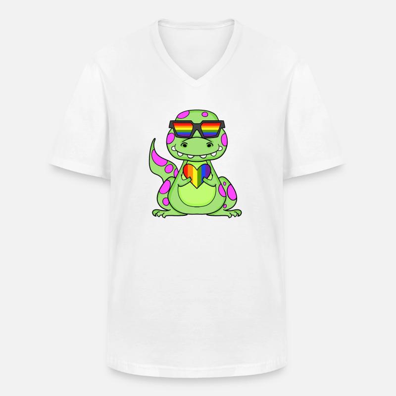 Dino Regenbogen Herz - Männer-T-Shirt mit V-Ausschnitt - Weiß