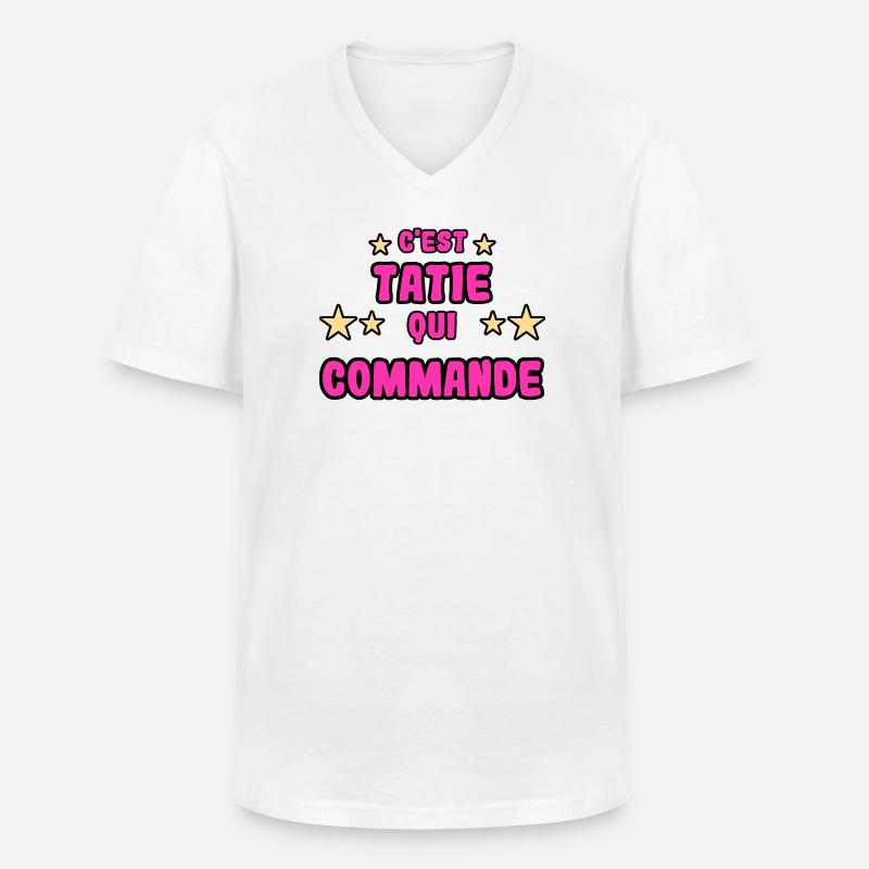 C'est tatie qui commande - T-shirt col V Homme - blanc