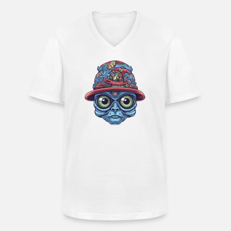 Psychedelischer Alien - Männer-T-Shirt mit V-Ausschnitt - Weiß