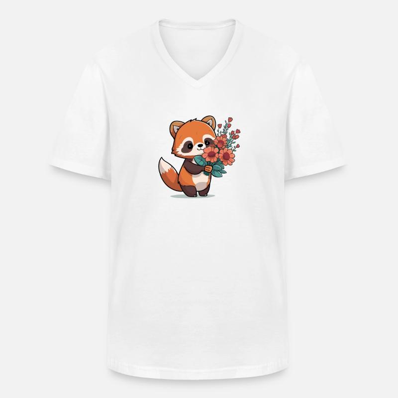roter Panda mit Blumen - Männer-T-Shirt mit V-Ausschnitt - Weiß