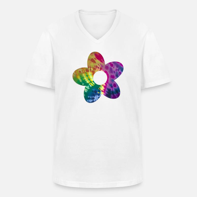 Batik Blume - Männer-T-Shirt mit V-Ausschnitt - Weiß