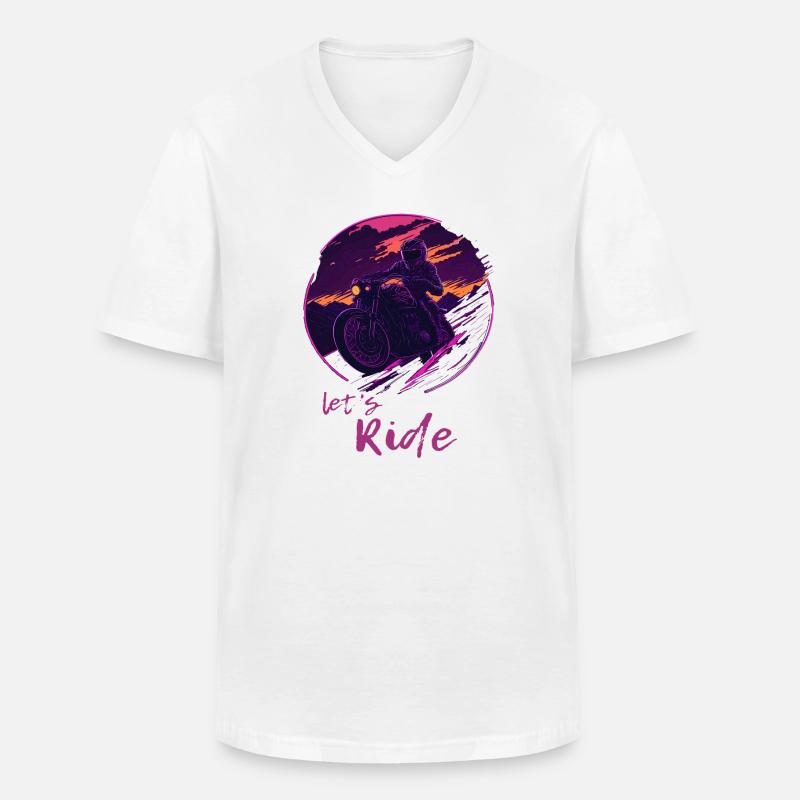 Let's Ride Synthwave Motorradfahrer - Männer-T-Shirt mit V-Ausschnitt - Weiß