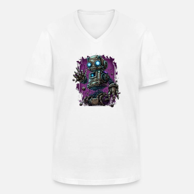 Neon-Dampfroboter im Schrottplatz-Schein - Männer-T-Shirt mit V-Ausschnitt - Weiß