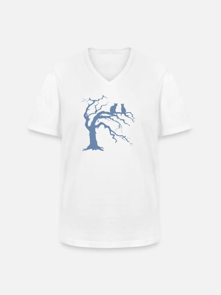Dead tree with 2 cats silhouette - Men's V-Neck T-Shirt - white