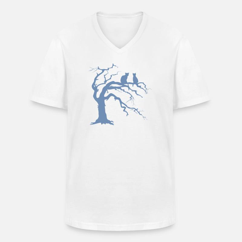 Dead tree with 2 cats silhouette - Men's V-Neck T-Shirt - white