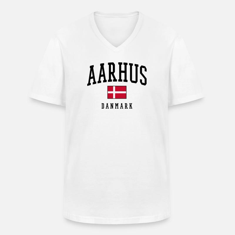 AARHUS DANMARK – Dänemark Flagge Design - Männer-T-Shirt mit V-Ausschnitt - Weiß