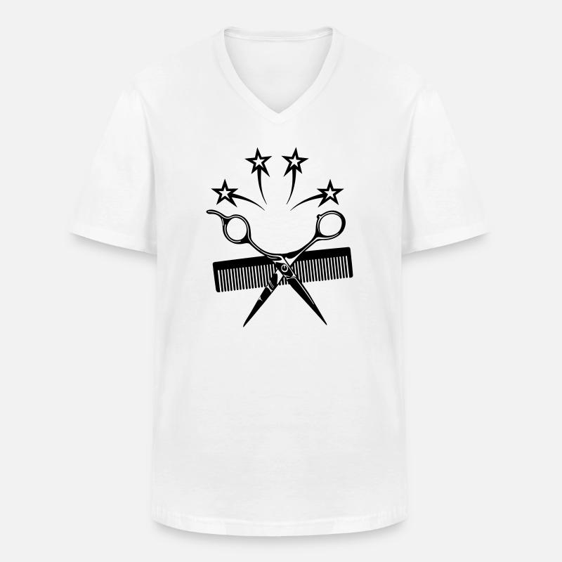 Sternschere Kamm Friseur - Männer-T-Shirt mit V-Ausschnitt - Weiß