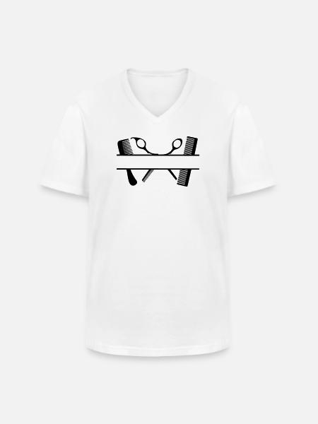 Zwei Kämme und Scheren Textbanner - Männer-T-Shirt mit V-Ausschnitt - Weiß