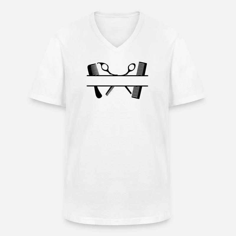 Zwei Kämme und Scheren Textbanner - Männer-T-Shirt mit V-Ausschnitt - Weiß