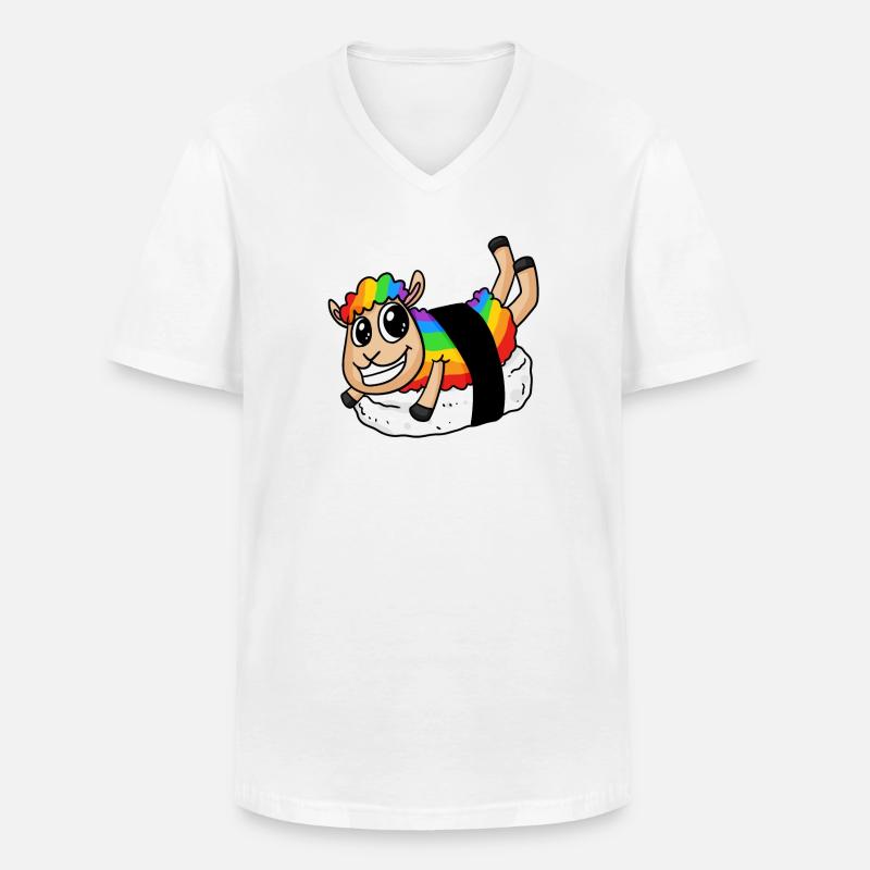 Regenbogen Sushi Schaf - Männer-T-Shirt mit V-Ausschnitt - Weiß