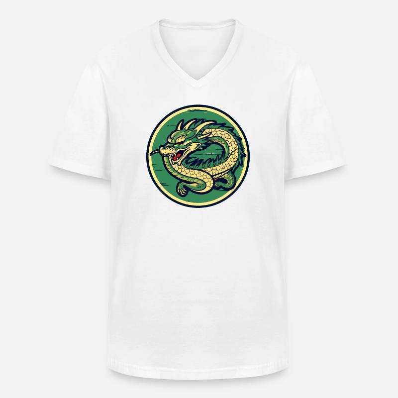 Dragon Crest Circle Patch - Männer-T-Shirt mit V-Ausschnitt - Weiß