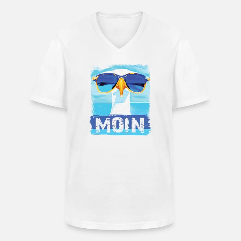 Moin Möwe - blue white Möwen Collection - Männer-T-Shirt mit V-Ausschnitt - Weiß