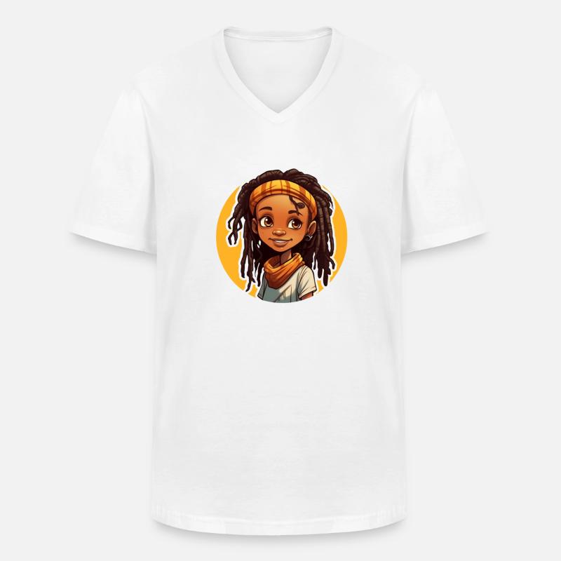 Lässiger Dreadlocks-Stil mit bunter Kopfbedeckung - Männer-T-Shirt mit V-Ausschnitt - Weiß