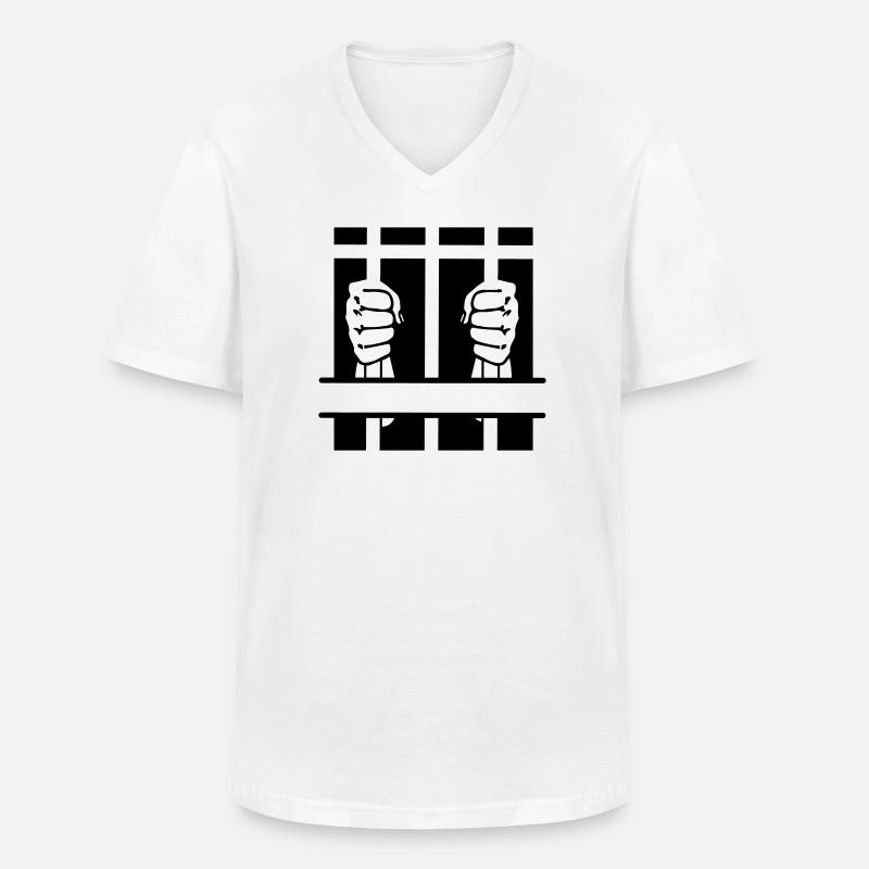 Zwei Fäuste hinter Gittern und Leerzeichen - Männer-T-Shirt mit V-Ausschnitt - Weiß