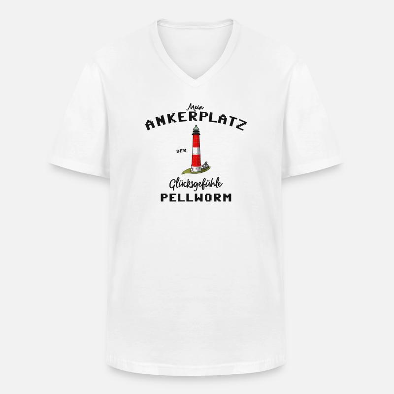 Pellworm, Ankerplatz Glücksgefühle, Leuchtturm - Männer-T-Shirt mit V-Ausschnitt - Weiß
