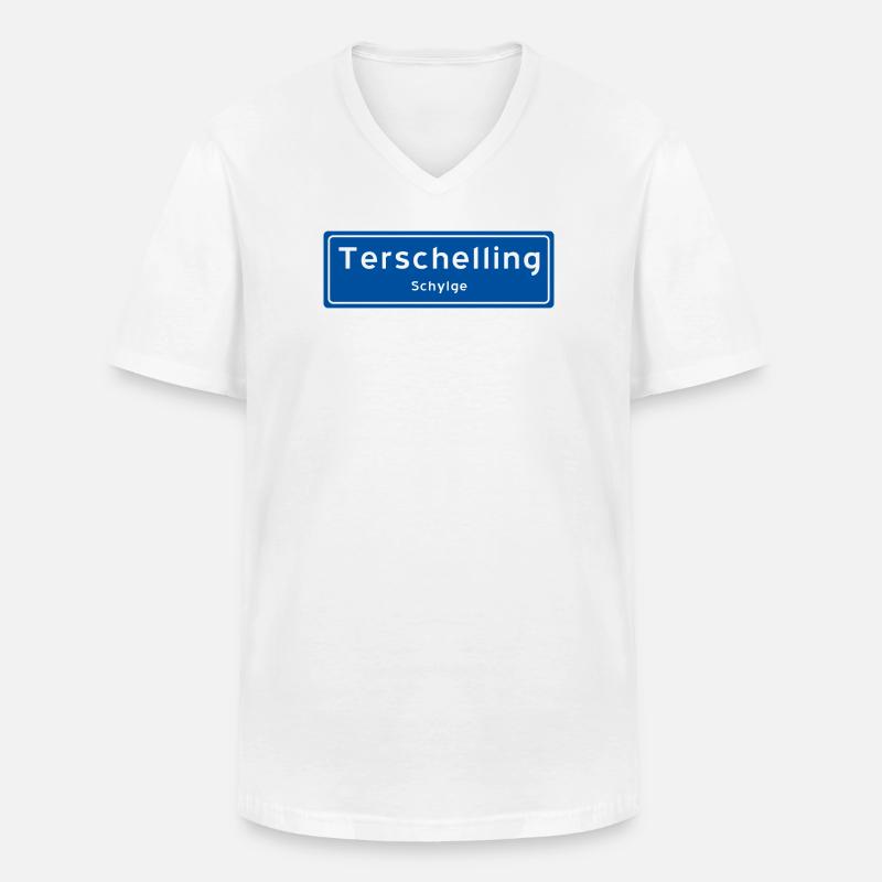 Terschelling Ortsschild - Männer-T-Shirt mit V-Ausschnitt - Weiß