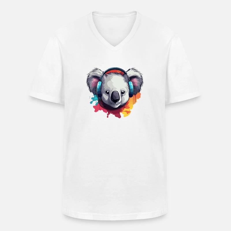 Koala mit Kopfhörer Koalabären - Männer-T-Shirt mit V-Ausschnitt - Weiß