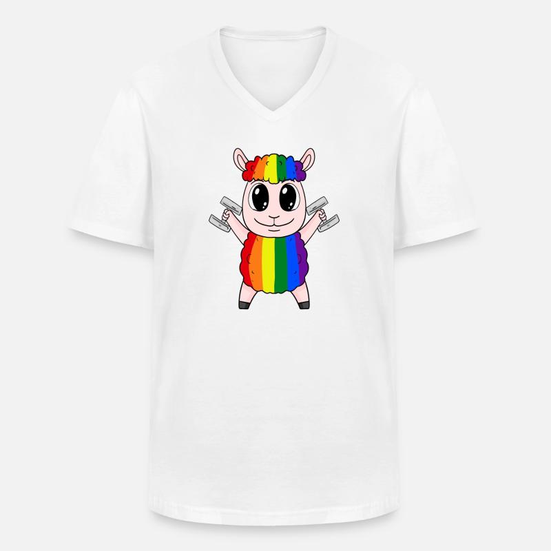 Regenbogen Schaf mit Hanteln - Männer-T-Shirt mit V-Ausschnitt - Weiß