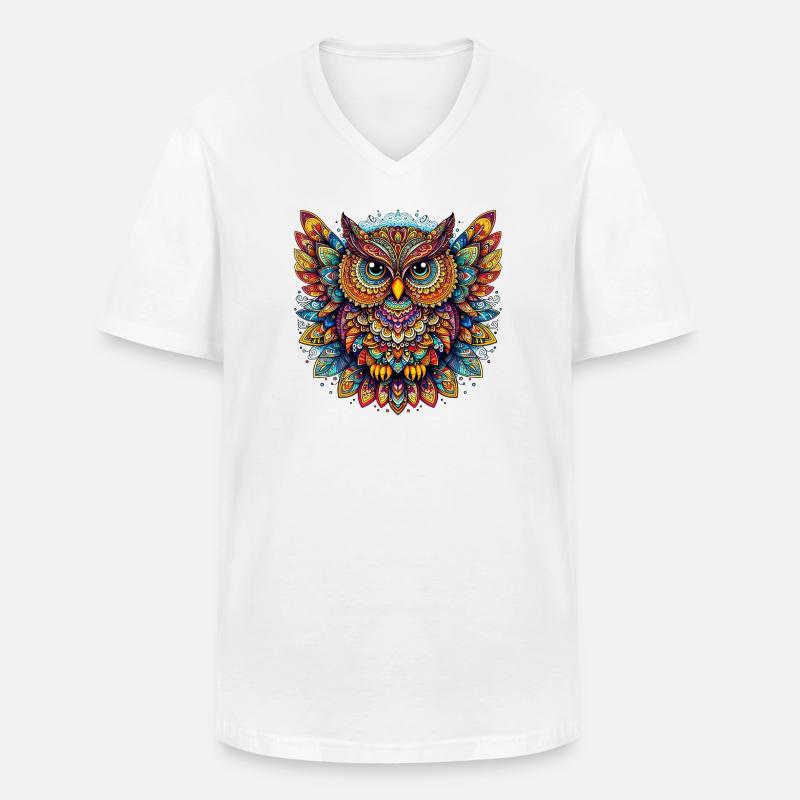 Eule mit Mandalas verziert - Männer-T-Shirt mit V-Ausschnitt - Weiß