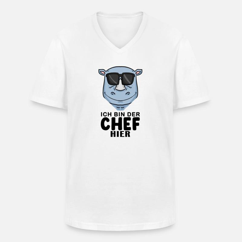 Chef Spruch mit Nashorn Motiv - Männer-T-Shirt mit V-Ausschnitt - Weiß