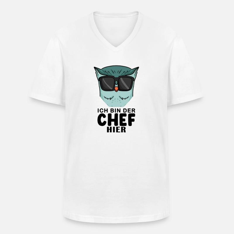 Chef Spruch mit Eule Motiv - Männer-T-Shirt mit V-Ausschnitt - Weiß