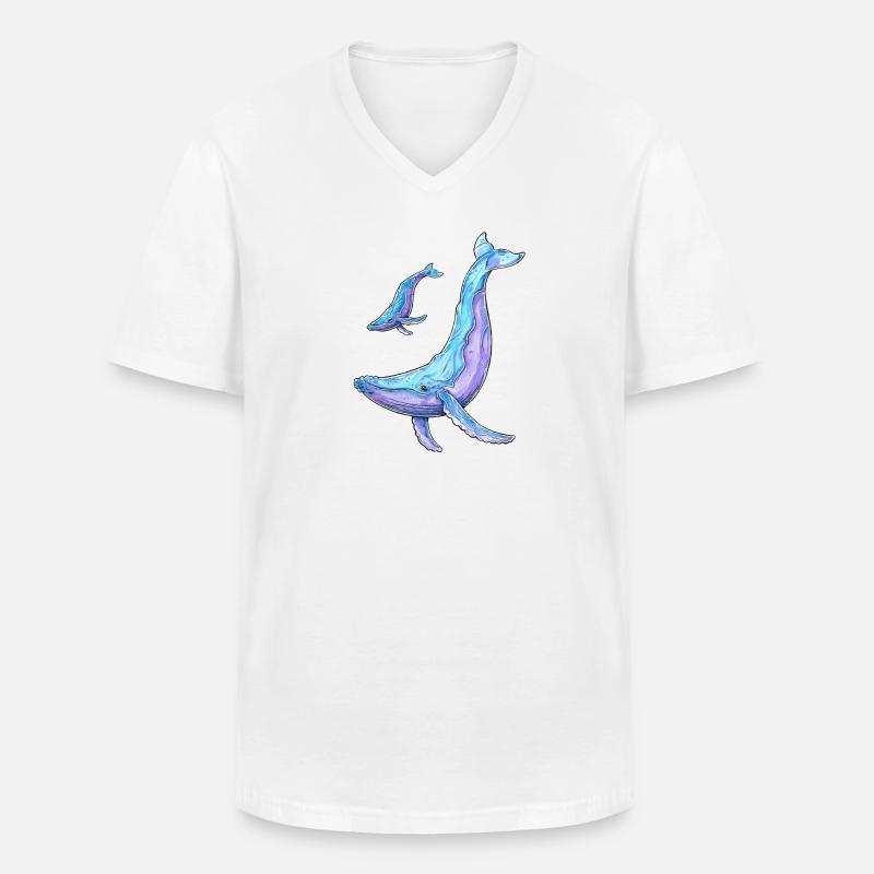 Buckelwal mit Kalb - Männer-T-Shirt mit V-Ausschnitt - Weiß