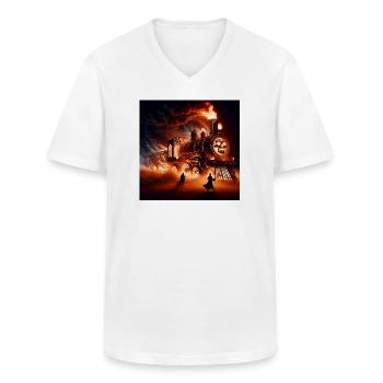 The Hell Train - Men's V-Neck T-Shirt - white - Front - AI Model Male 185 light (185cm)