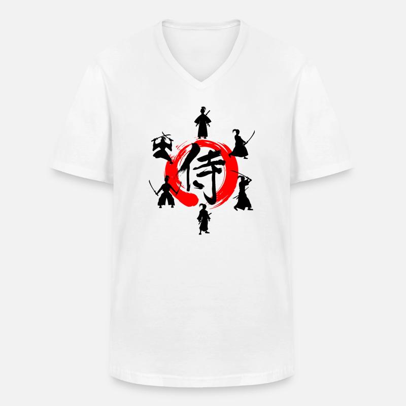 Enso-Zen-Kreis mit Samurai - Männer-T-Shirt mit V-Ausschnitt - Weiß