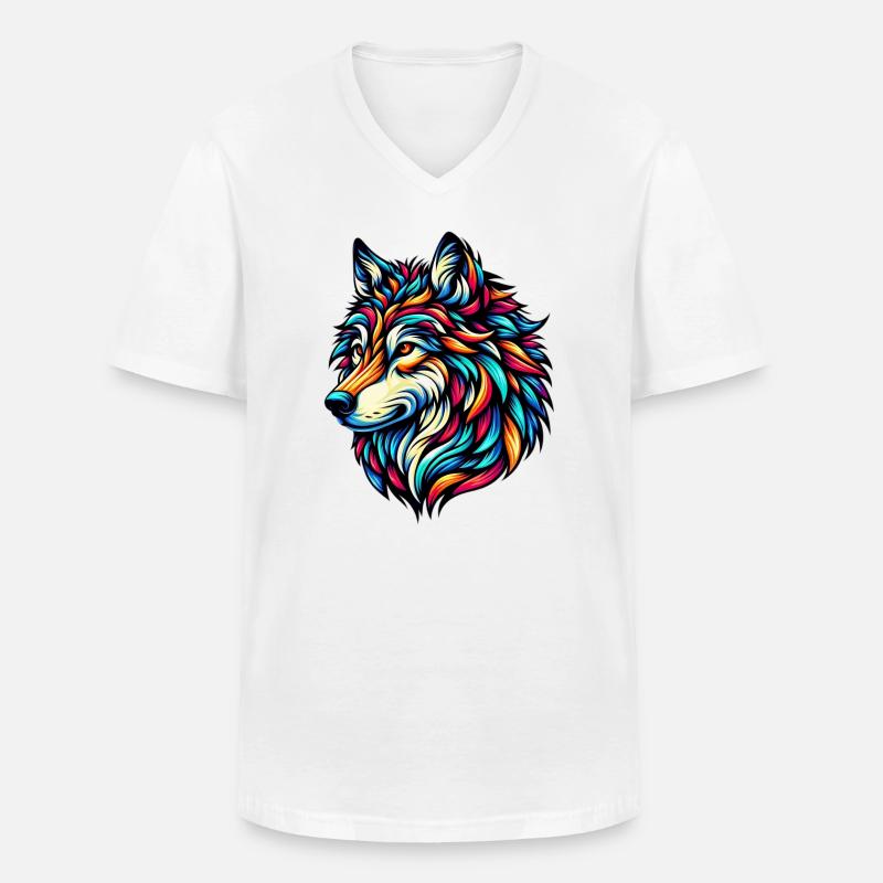 Wolf - Männer-T-Shirt mit V-Ausschnitt - Weiß