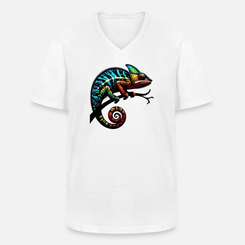 Chamäleon - Männer-T-Shirt mit V-Ausschnitt - Weiß