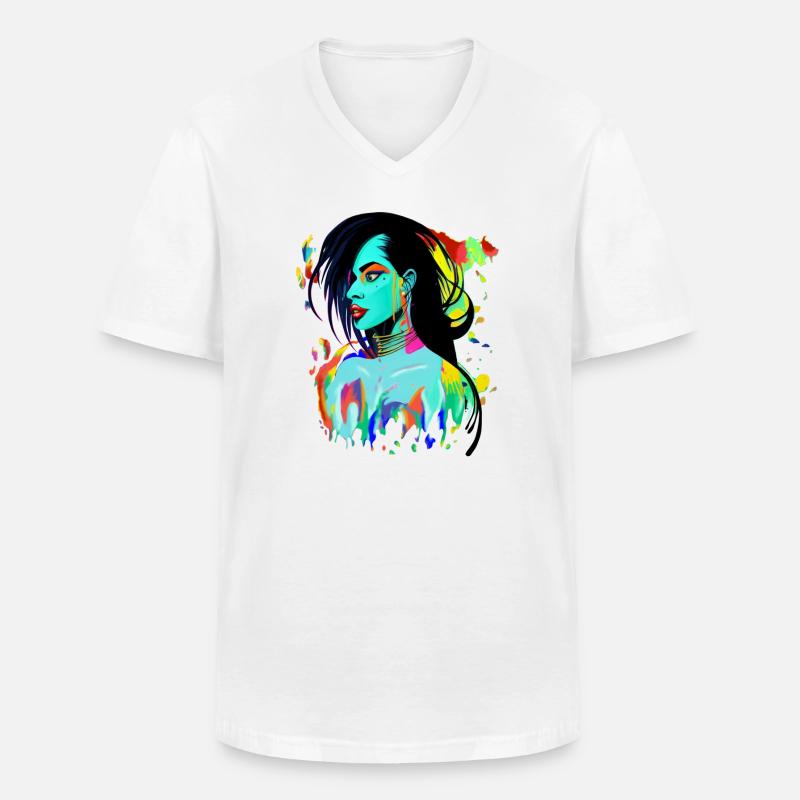 Neon Porträt Farbexplosion - Männer-T-Shirt mit V-Ausschnitt - Weiß