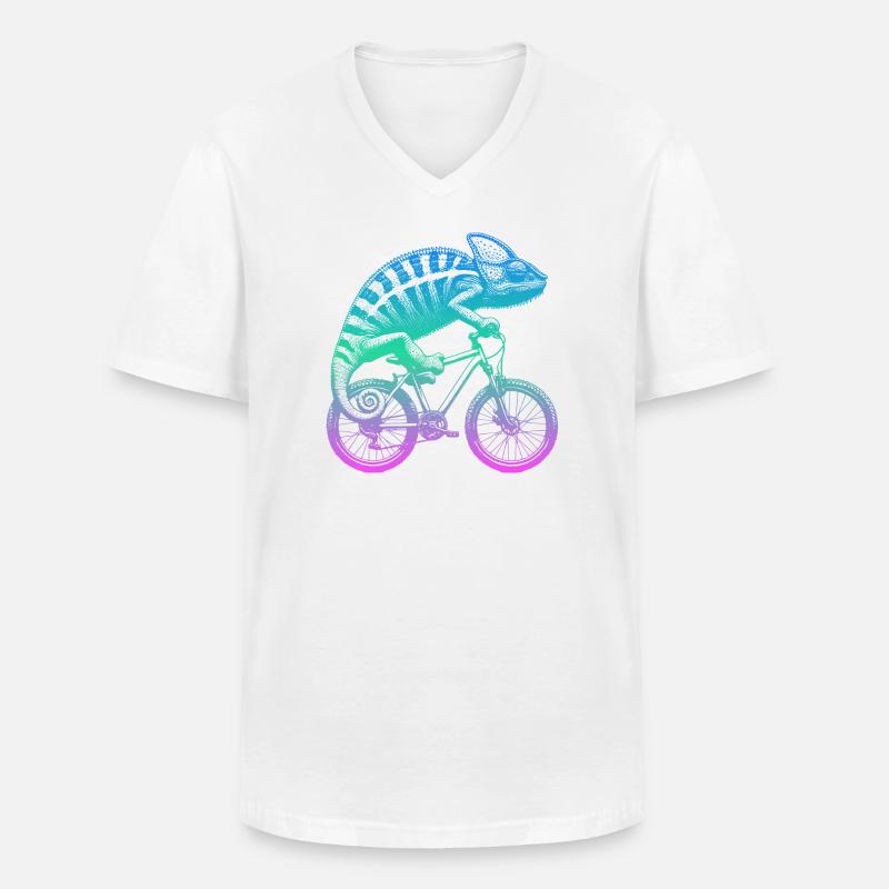 Radfahrendes Chamäleon - Männer-T-Shirt mit V-Ausschnitt - Weiß