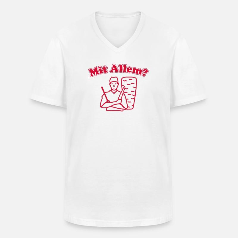 Mit Allem? - Männer-T-Shirt mit V-Ausschnitt - Weiß