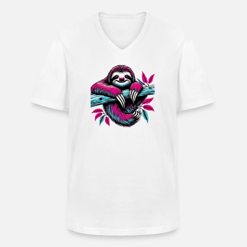 Faultier - Männer-T-Shirt mit V-Ausschnitt - Weiß