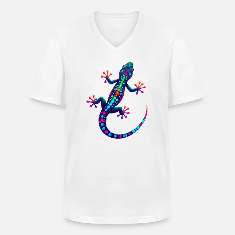 Gecko - Männer-T-Shirt mit V-Ausschnitt - Weiß
