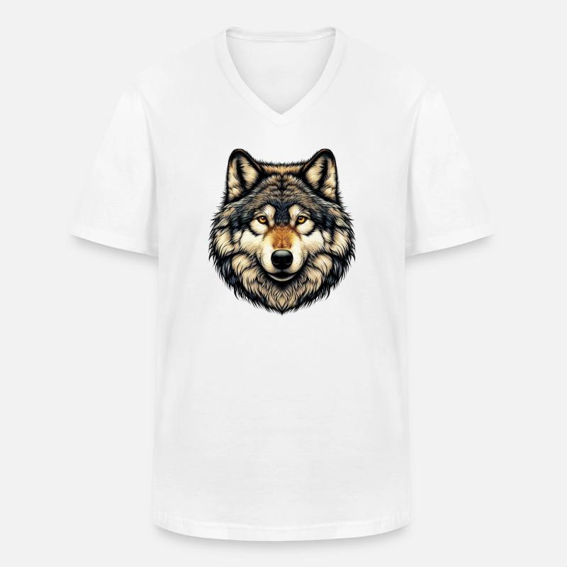 Wolf - Männer-T-Shirt mit V-Ausschnitt - Weiß
