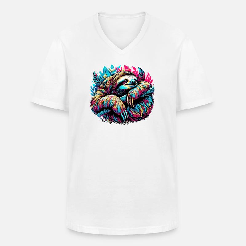 Faultier - Männer-T-Shirt mit V-Ausschnitt - Weiß