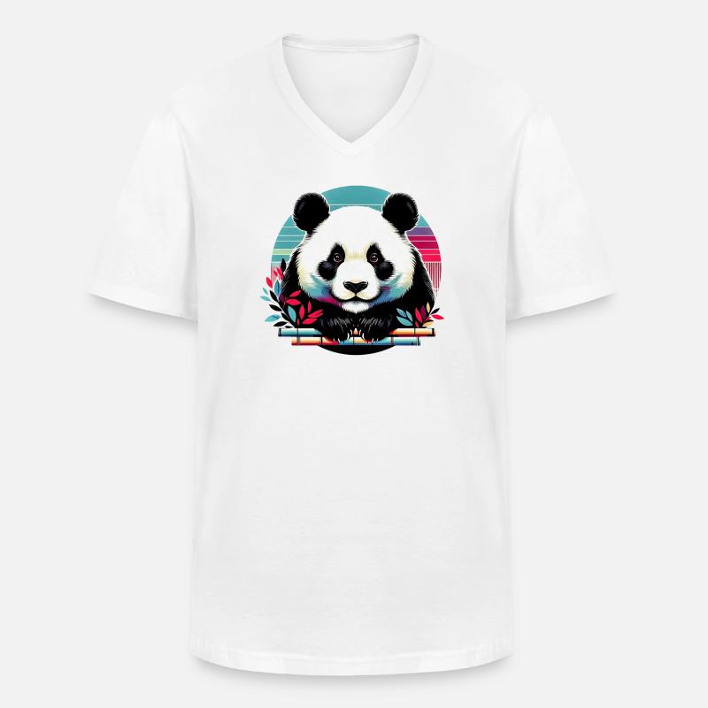 Panda - Männer-T-Shirt mit V-Ausschnitt - Weiß