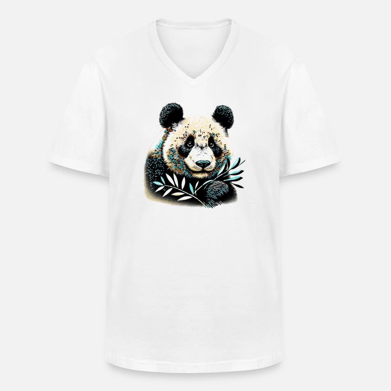 Panda - Männer-T-Shirt mit V-Ausschnitt - Weiß