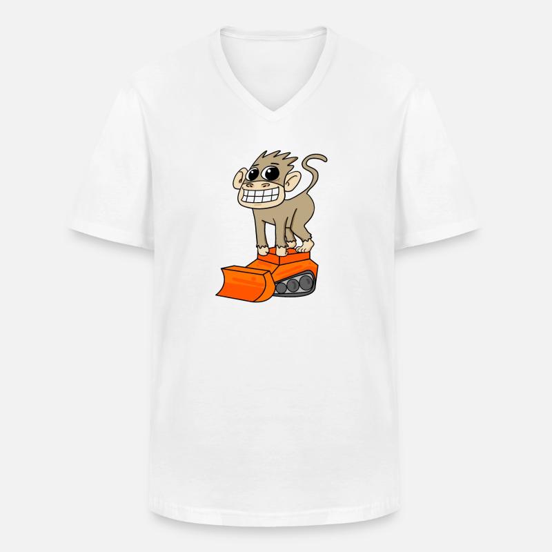 Affe Bagger Baggerfahrer Motiv - Männer-T-Shirt mit V-Ausschnitt - Weiß