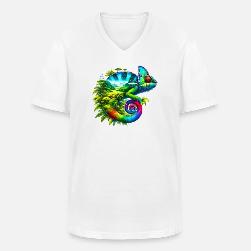 Chamäleon - Männer-T-Shirt mit V-Ausschnitt - Weiß