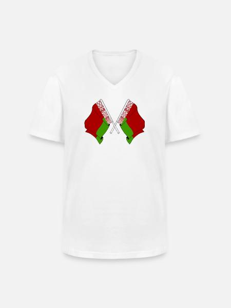 Deux drapeaux croisés de Russie blanche - T-shirt col V Homme - blanc