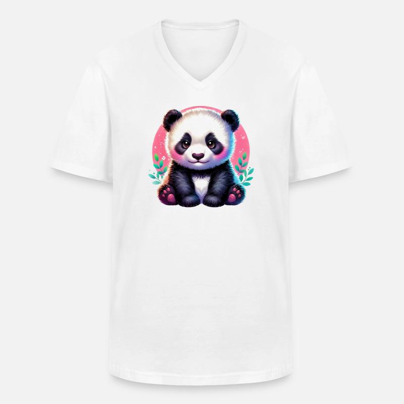Panda - Männer-T-Shirt mit V-Ausschnitt - Weiß