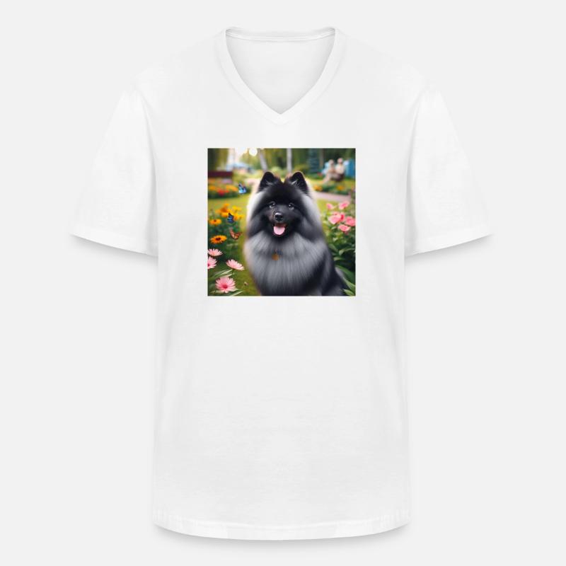 Wolspitz Keeshond - Maglietta da uomo classica con scollo a V - bianco