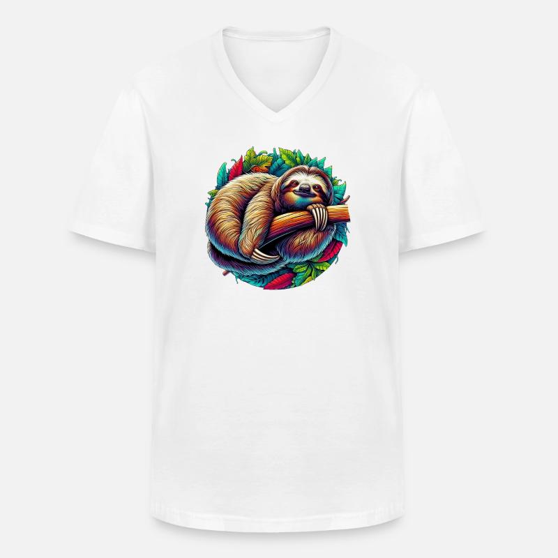 Faultier - Männer-T-Shirt mit V-Ausschnitt - Weiß
