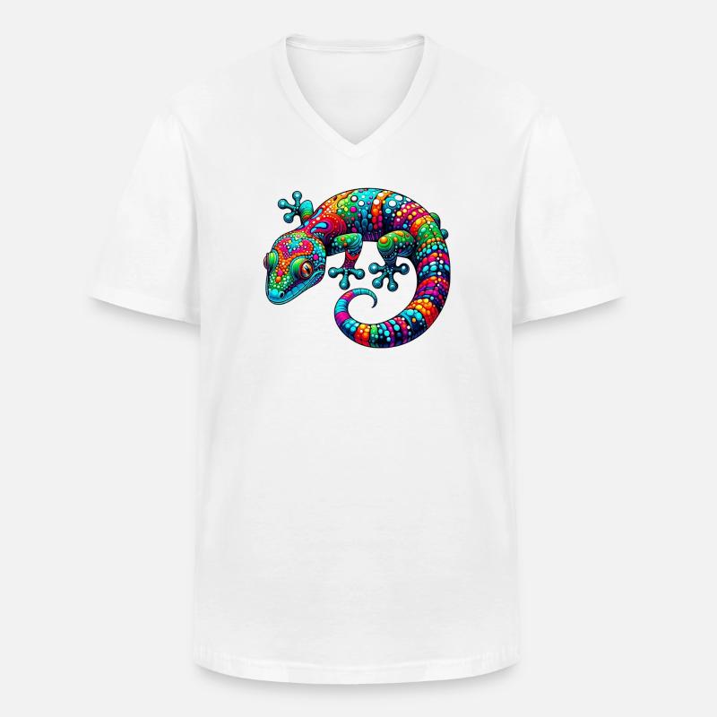 Gecko - Männer-T-Shirt mit V-Ausschnitt - Weiß