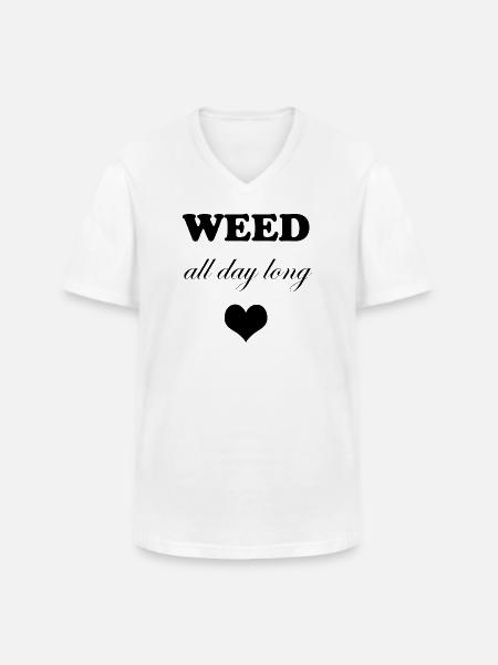 Weed All Day Long Heart - Men's V-Neck T-Shirt - white