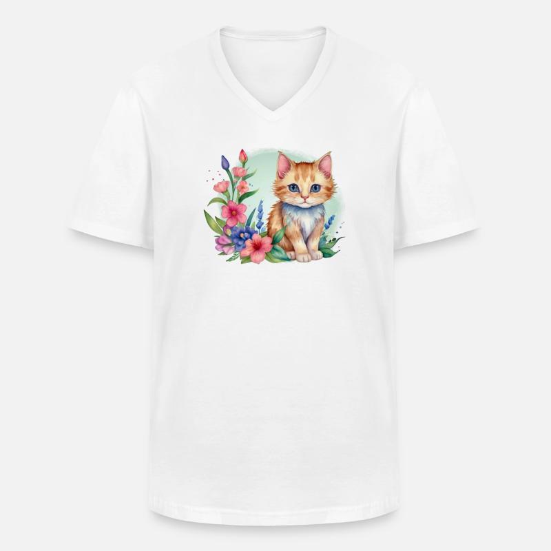Kätzchen in einer Blumenwiese - Männer-T-Shirt mit V-Ausschnitt - Weiß