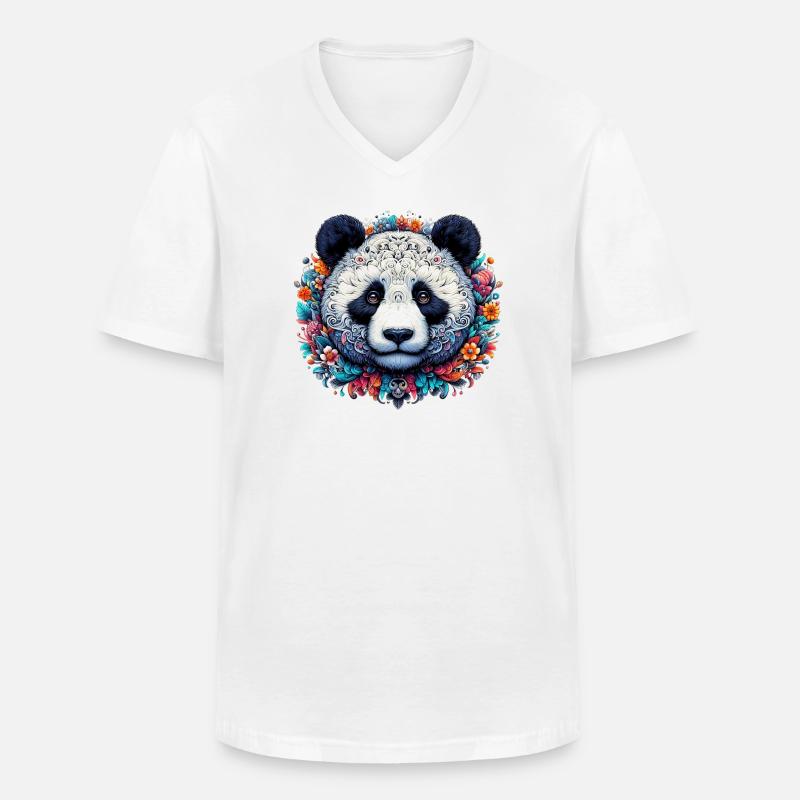 Panda - Männer-T-Shirt mit V-Ausschnitt - Weiß